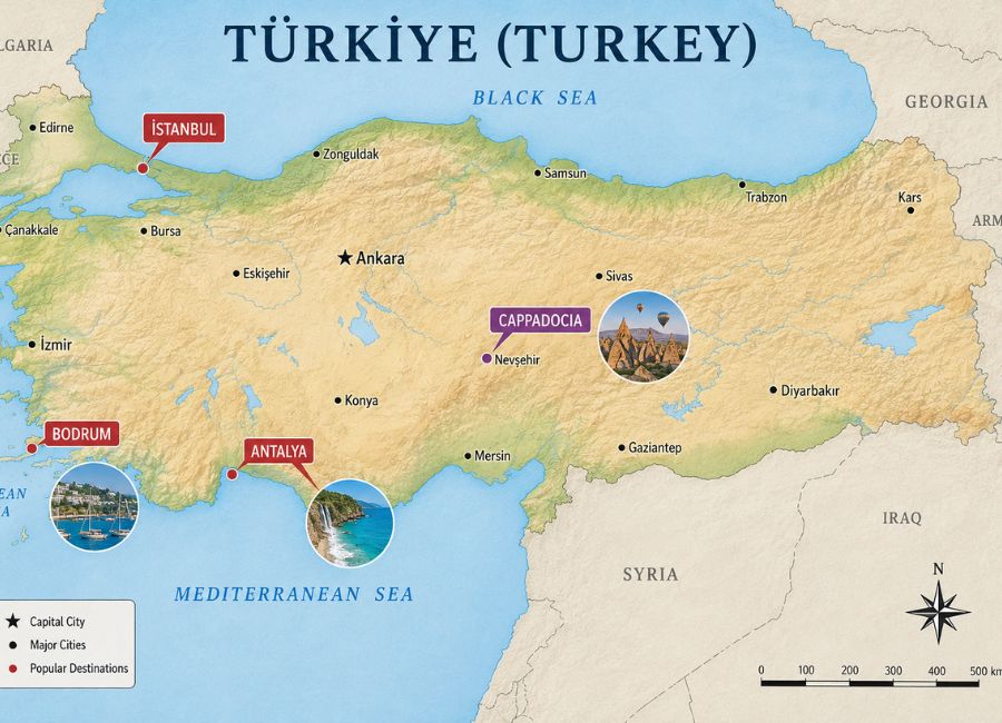 Turkey travel map showing the best regions to visit throughout the year