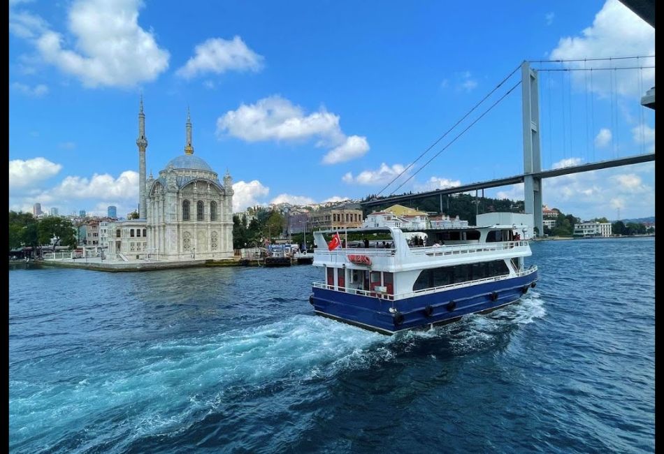 Bosphorus cruise boat passing through Istanbul