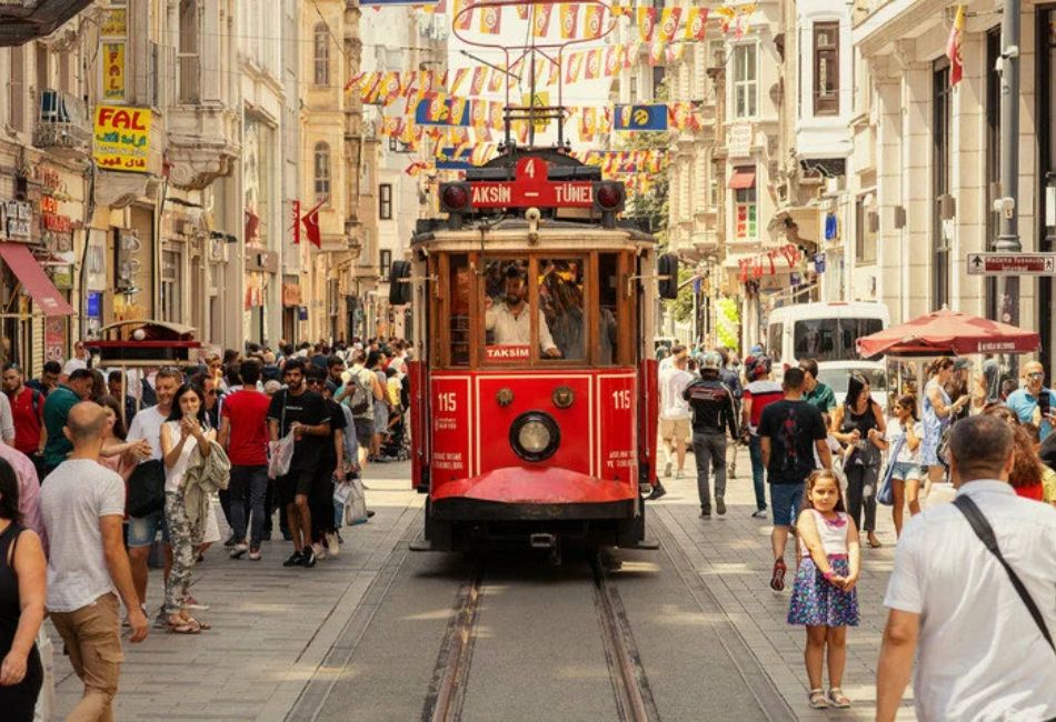 Busy Istiklal Street in Beyoglu Istanbul