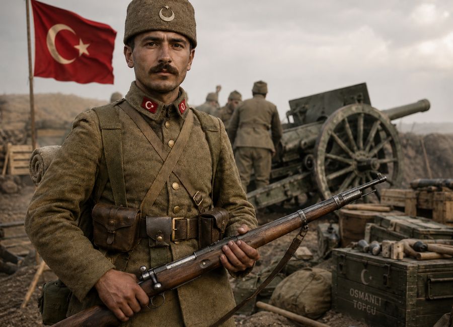 Ottoman Empire equipment in WW1 including Mauser rifle military uniform and artillery