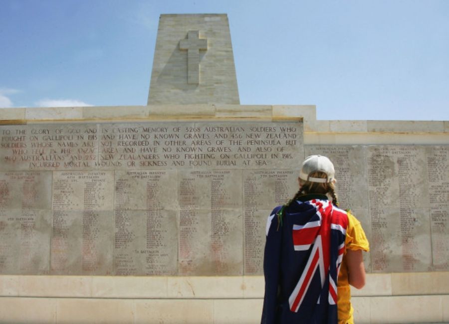 Visitor exploring Gallipoli battlefield and Ottoman World War 1 memorials