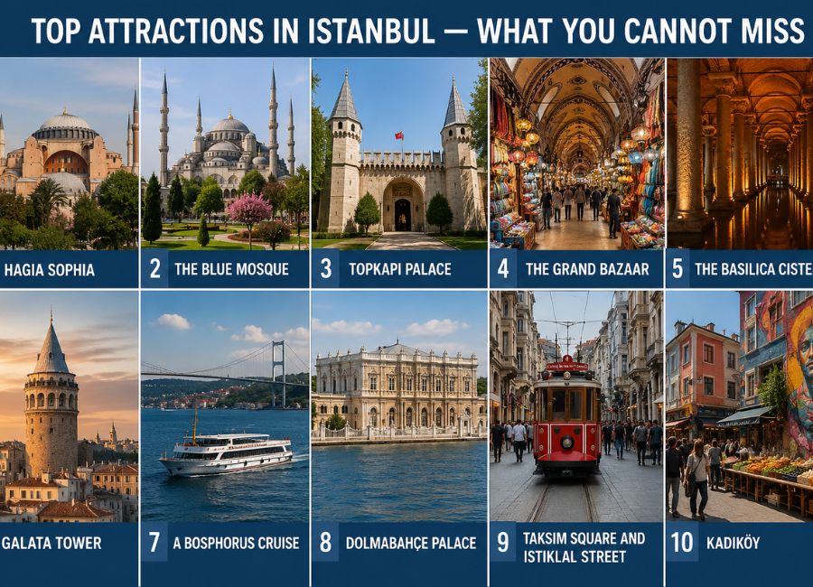 Top attractions in Istanbul city between Europe and Asia