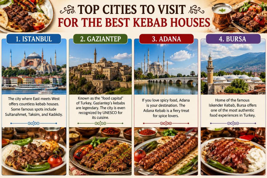 Best Turkish cities known for authentic Turkish Kabab House restaurants