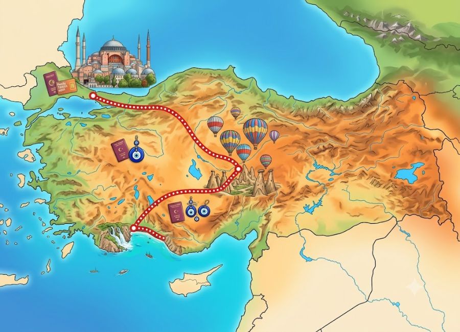 7 day Turkey family travel itinerary map
