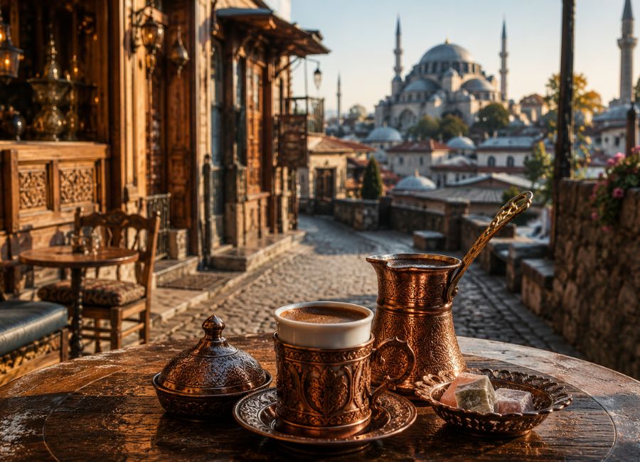 Traditional Turkish coffee served in Istanbul Gaziantep and Izmir coffeehouses