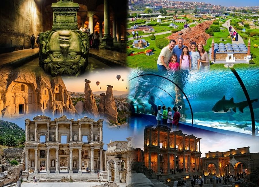 Top family attractions in Turkey including Basilica Cistern and Antalya Aquarium