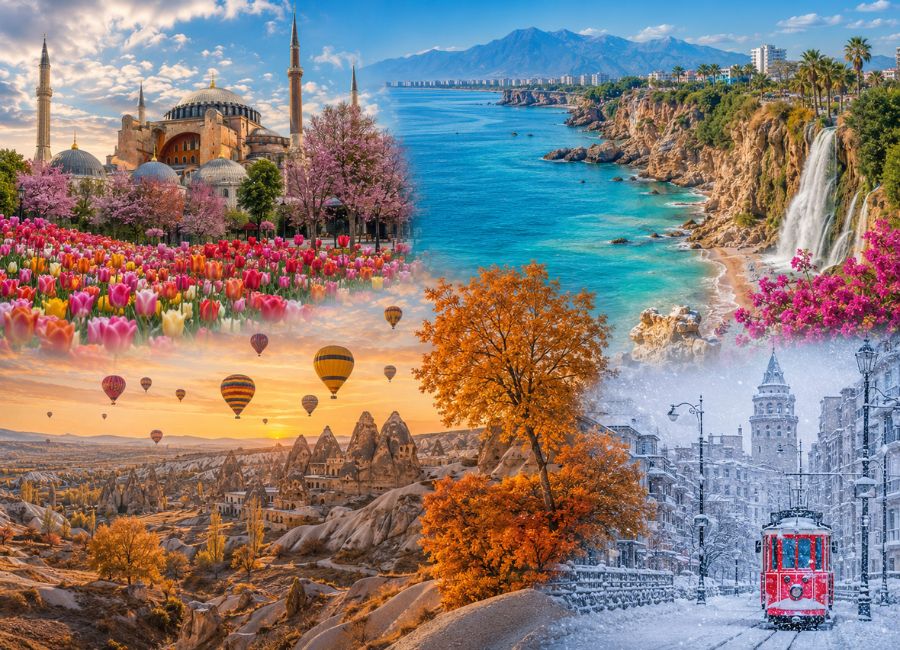 Turkey in spring, summer, autumn, and winter seasons