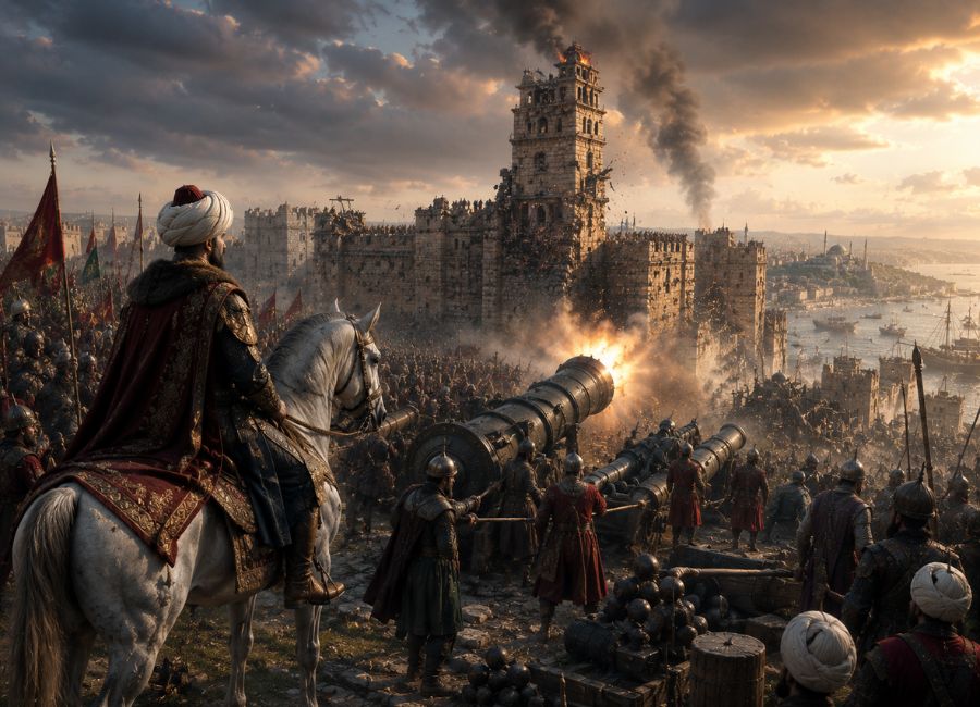 Sultan Mehmed II capturing Constantinople in 1453 during Ottoman expansion