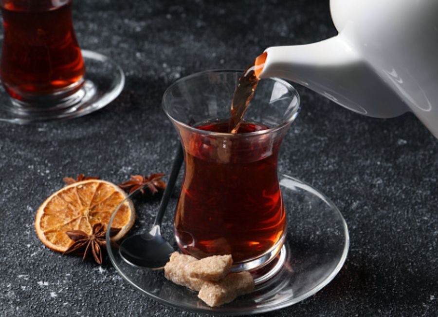 Turkish tea served in a traditional tulip-shaped glass