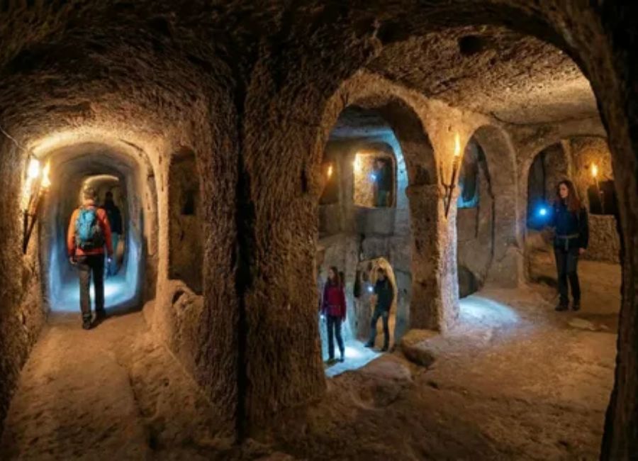 Underground city in Cappadocia with historic tunnels carved beneath the earth