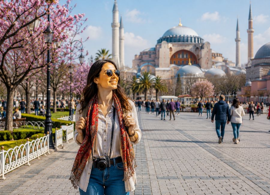 Solo female traveler safely exploring Istanbul