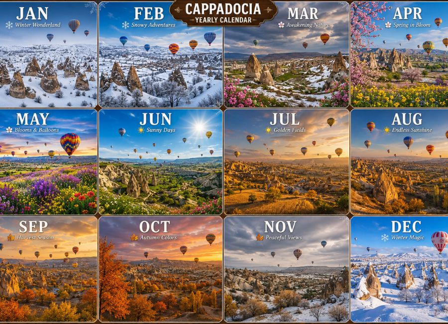 Month by month weather guide for Cappadocia with seasonal scenery
