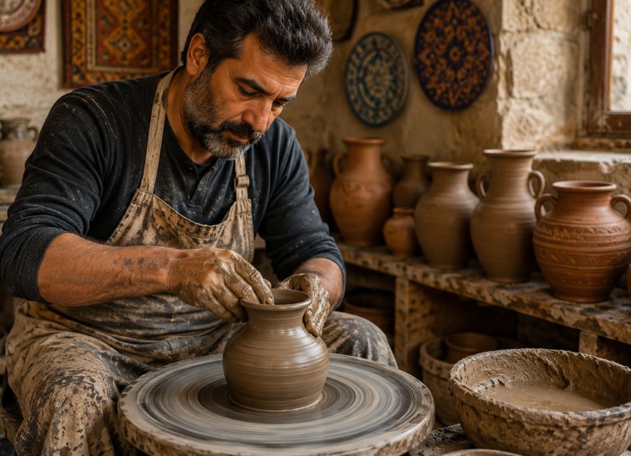 Local artisan creating handmade pottery in Avanos Cappadocia