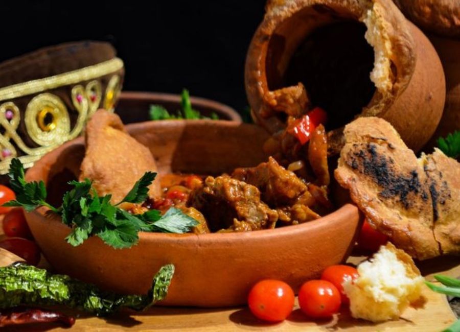 Traditional Testi Kebab served in a clay pot in Cappadocia Turkey
