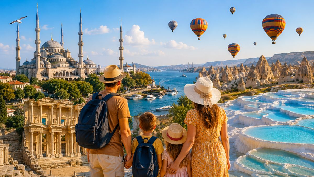 Turkey family travel guide with family exploring Cappadocia hot air balloons