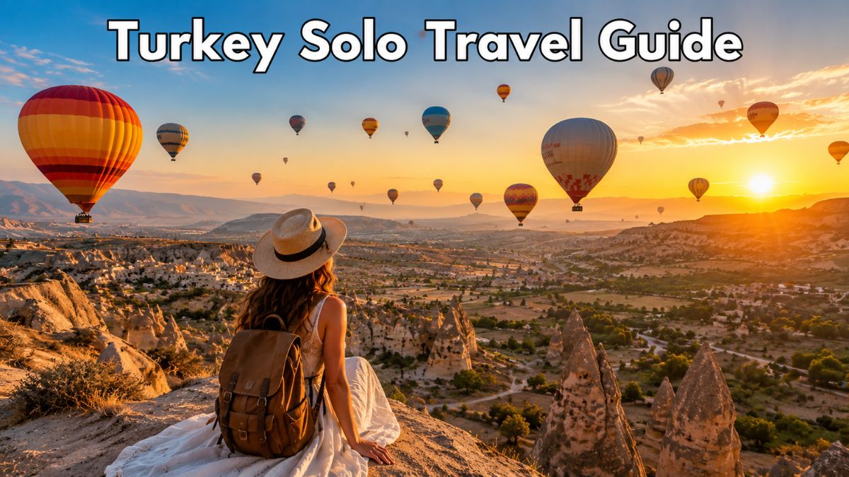 Turkey solo travel guide with solo traveler watching hot air balloons in Cappadocia