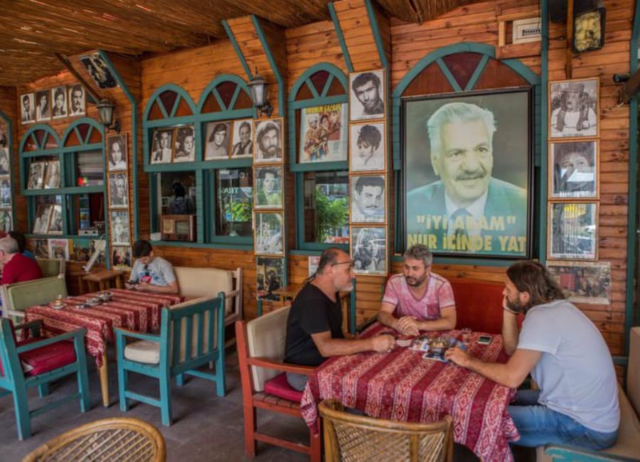 Historic Turkish coffeehouse in Istanbul showcasing authentic coffee culture