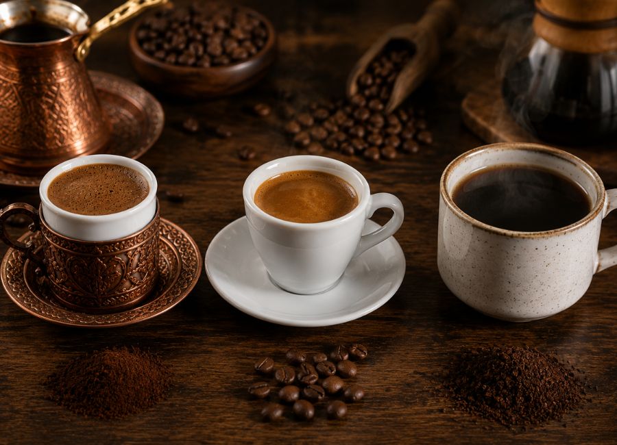 Turkish coffee compared with espresso and filtered coffee