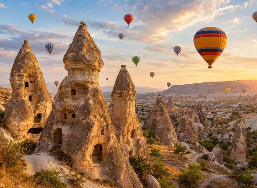 Fairy chimneys in Cappadocia showcasing the region's unique volcanic landscape