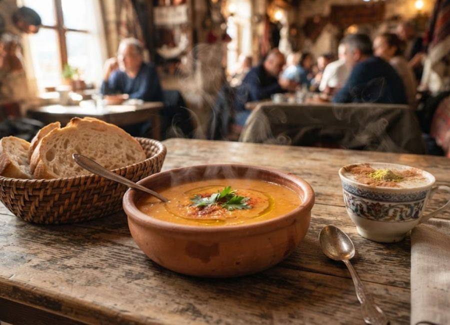 Traditional Turkish winter food and hot salep