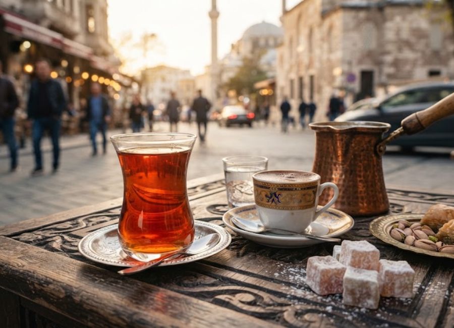 Traditional Turkish tea and coffee in Istanbul