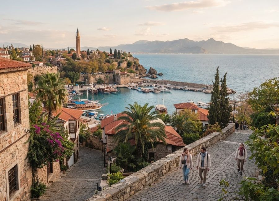 Antalya in November with Kaleici old town and Mediterranean coast