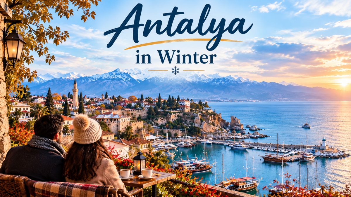 Antalya in winter view of the old harbor and Kaleici under soft morning light