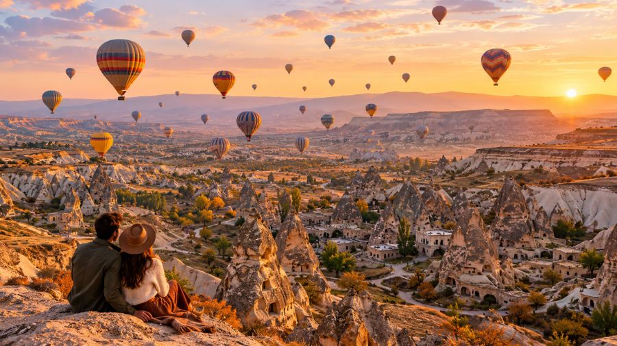 Cappadocia hot air balloons during a Turkey honeymoon
