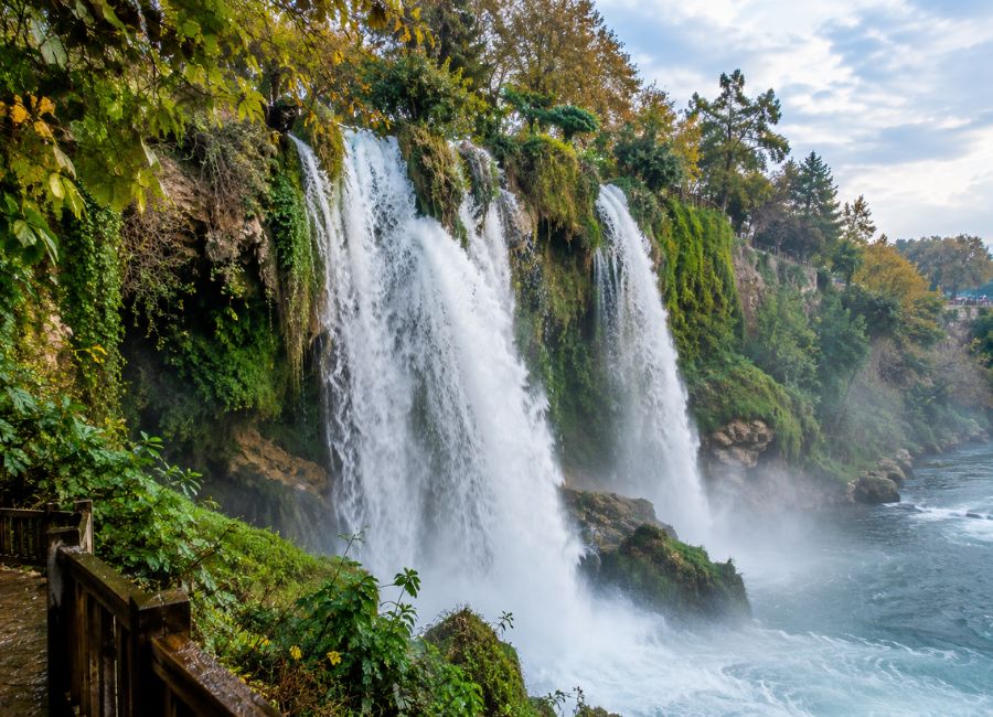 Duden Waterfall in Antalya with strong water flow after winter rain