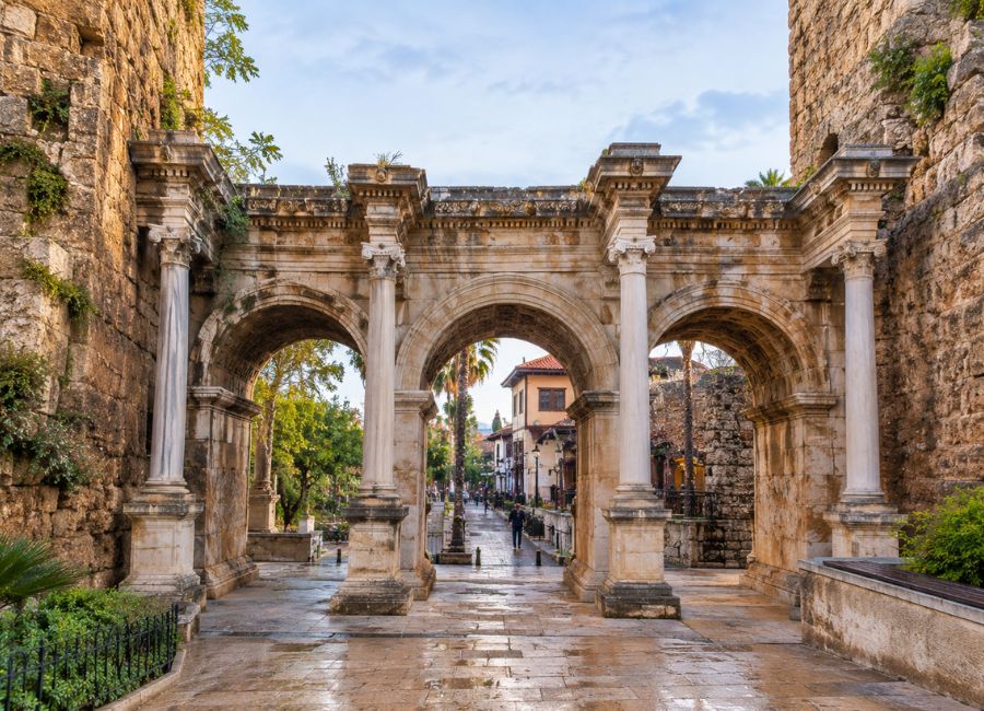 Hadrian’s Gate in Antalya in soft early morning light