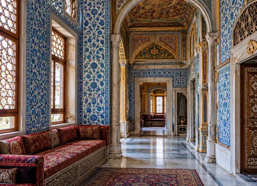 Ornate tiled interiors of the Harem at Topkapi Palace
