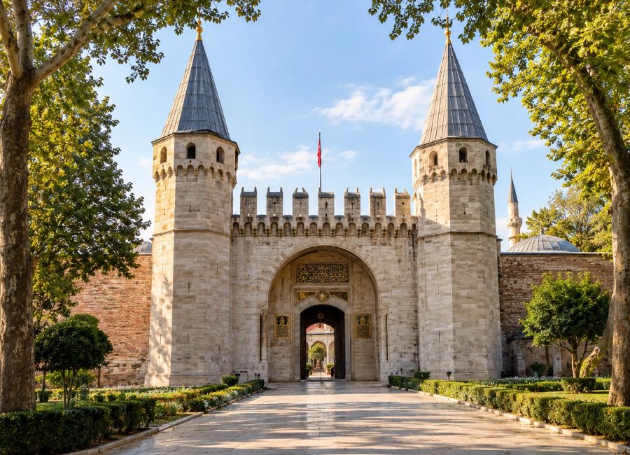 Imperial Gate and First Courtyard at Topkapi Palace in Istanbul